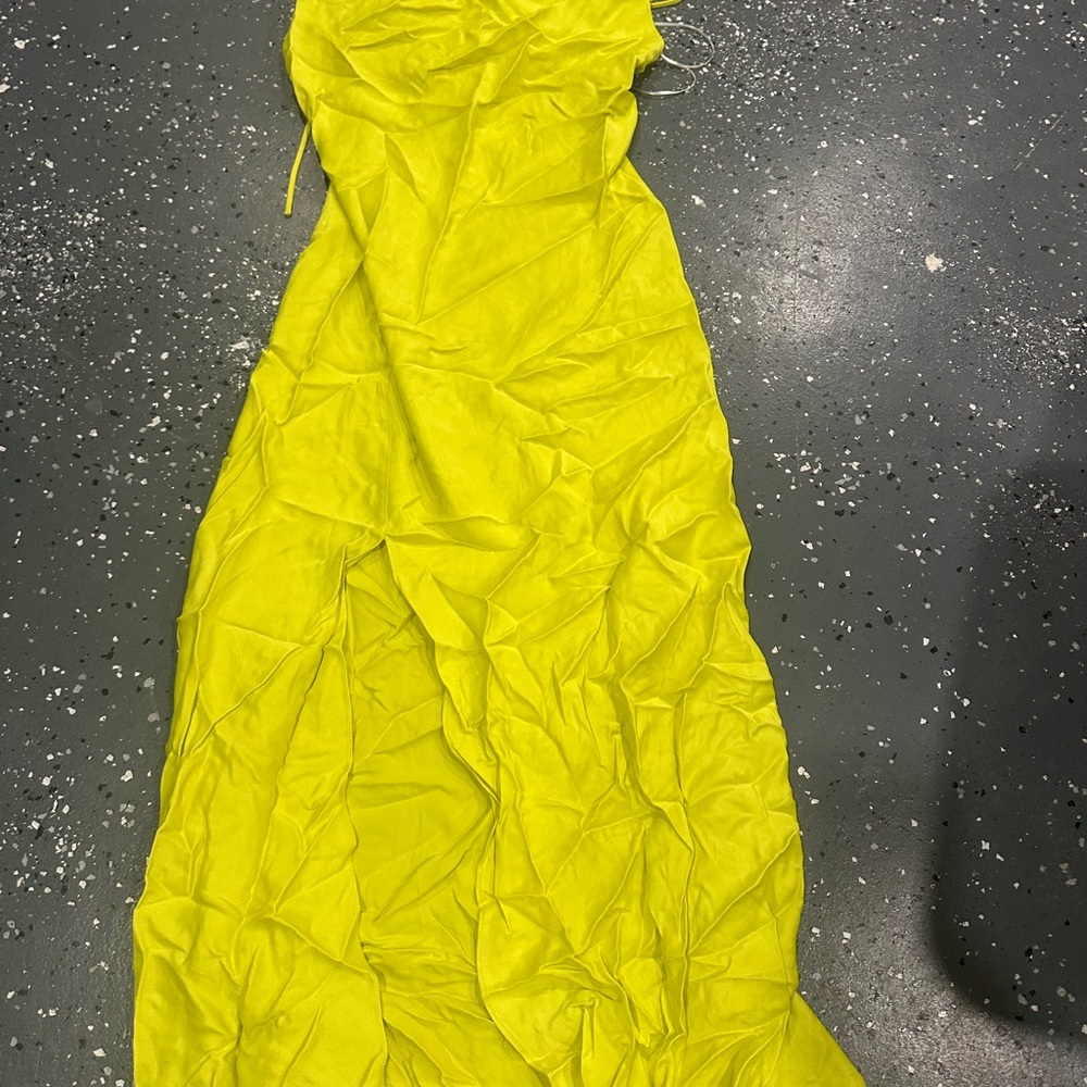 Zara Bright Yellow Cowl Neck Midi Dress with Front Slit - Picture 3 of 7